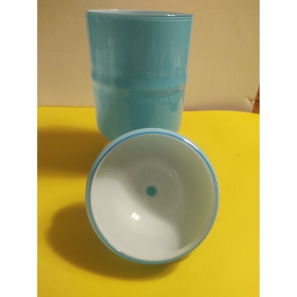 10" Gunnar Ander Design  Encased Blue/Turquoise Opaline Art Glass Jar Lidded - Picture 2 of 16